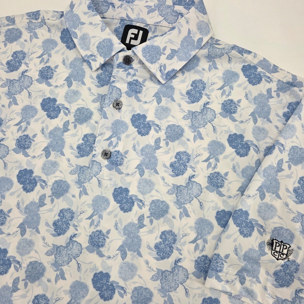 FOOTJOY PALMETTO PINE COUNTRY CLUB GOLF POLO MENS XL VINTAGE FLORAL BLUE WHITE